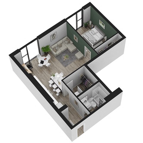 Floor plan for 1 bed, 1 bath, 685 sqft